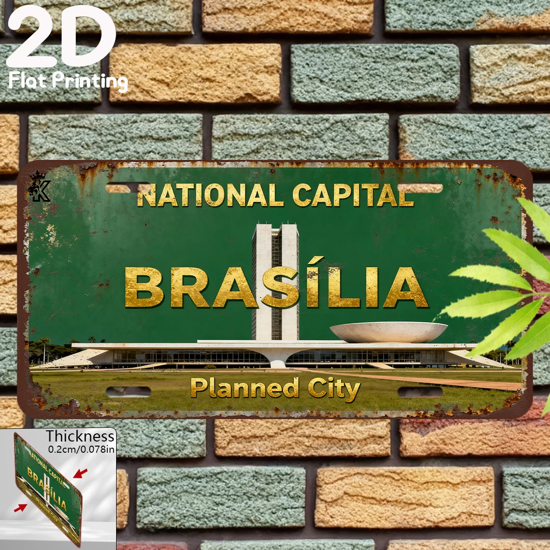 2D Flat, 1pc Vintage Brasília Brazil Capital Cityscape Metal Wall Art - 15.24cm x 30.48cm Retro Aluminum Sign with Brasília Plan