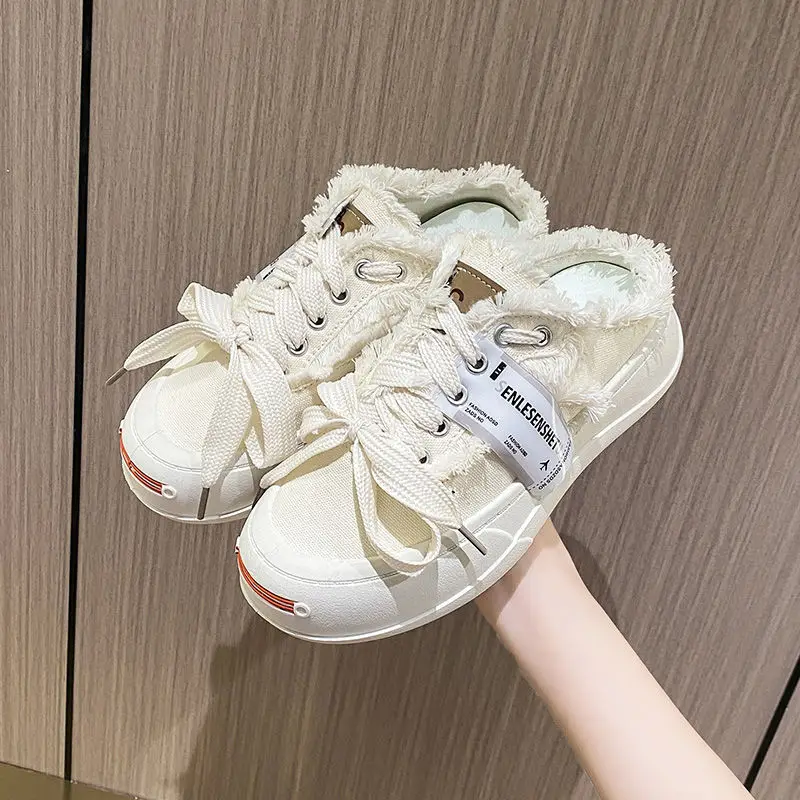 Women's Slippers And Ladies Sandals Mules Cute Canvas With Strap Slides Kawaii Shoes Korea Style Casual Premium But Cheap image 4