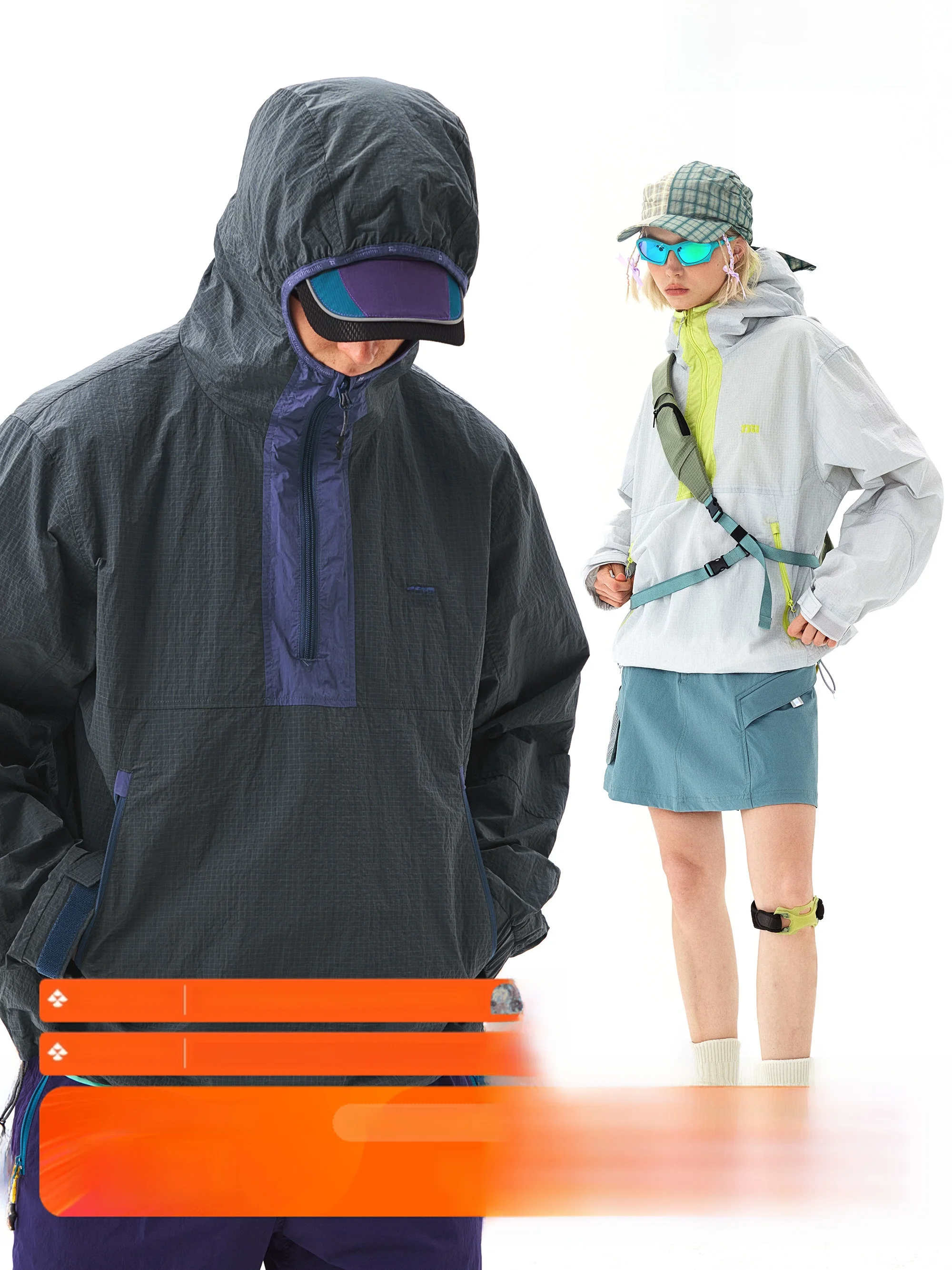 

Nome Fluorine-free Waterproof Outdoor Metal Luster Contrast Color Plaid Texture Cycling Hooded Jaet Outerwear for Youth