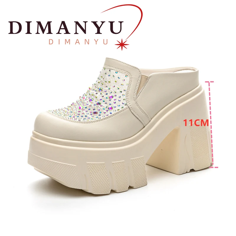 DIMANYU Half Slippers Women\'s Shoes Genuine Leather 2024 Summer Mesh Women\'s Shoes Platform High-heeled Women\'s Slippers