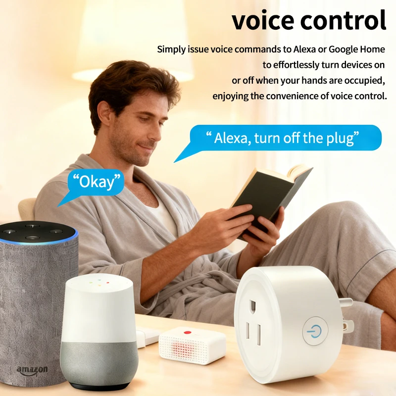 قابس WiFi الذكي مع مراقبة الطاقة، التحكم الصوتي Alexa Google Home، تطبيق Tuya، وظيفة الموقت - منفذ قياسي أمريكي