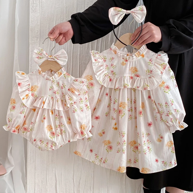 

2025 New Autumn Children Clothes Kids Princess Dresses Baby Girl Romper Long Sleeved Cotton Print 2-7Yrs Girl Party Dress
