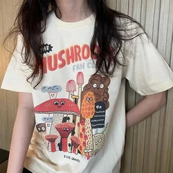 The Mushroom Cute Women's T Shirt Harajuku Vintage 80s 90s Cotton Short Sleeve Kawaii Graphic Funny Tee Streetwear Clothes