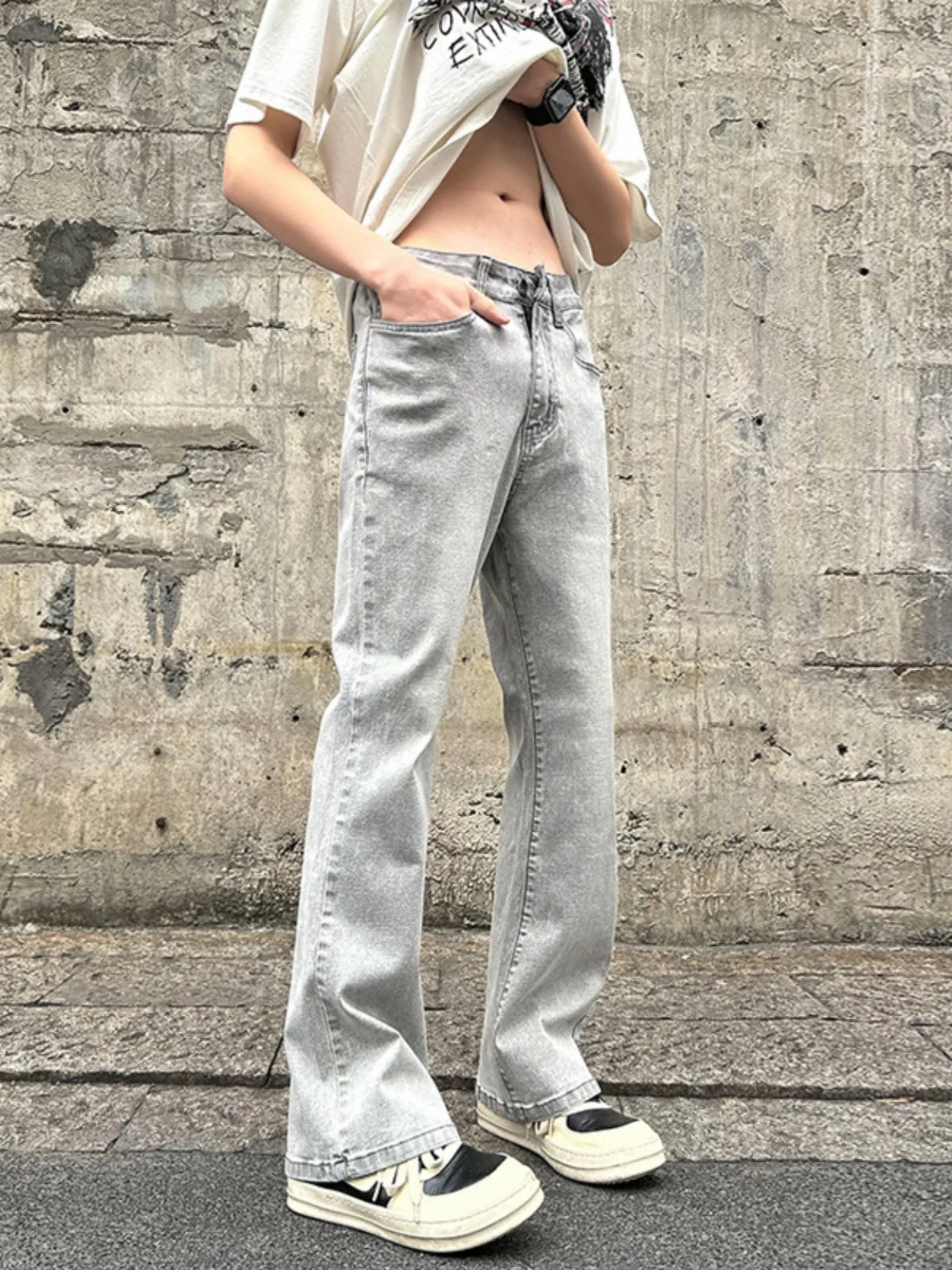 

American Sle Slim Fit Cement ey Jeans Men's Summer Loose Narrow Version Casual Pants High Street Vintage Blue Jeans