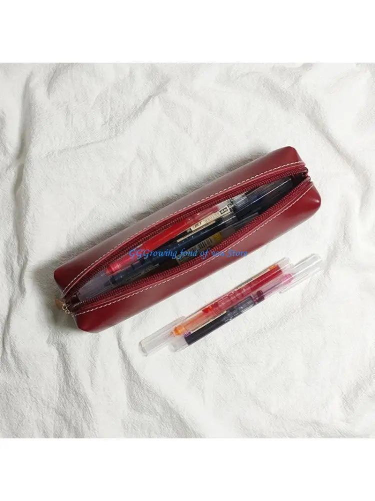 

H9EB PU Pencil Case Large Capacity Pen Hold Box Candy Color Storage Bag