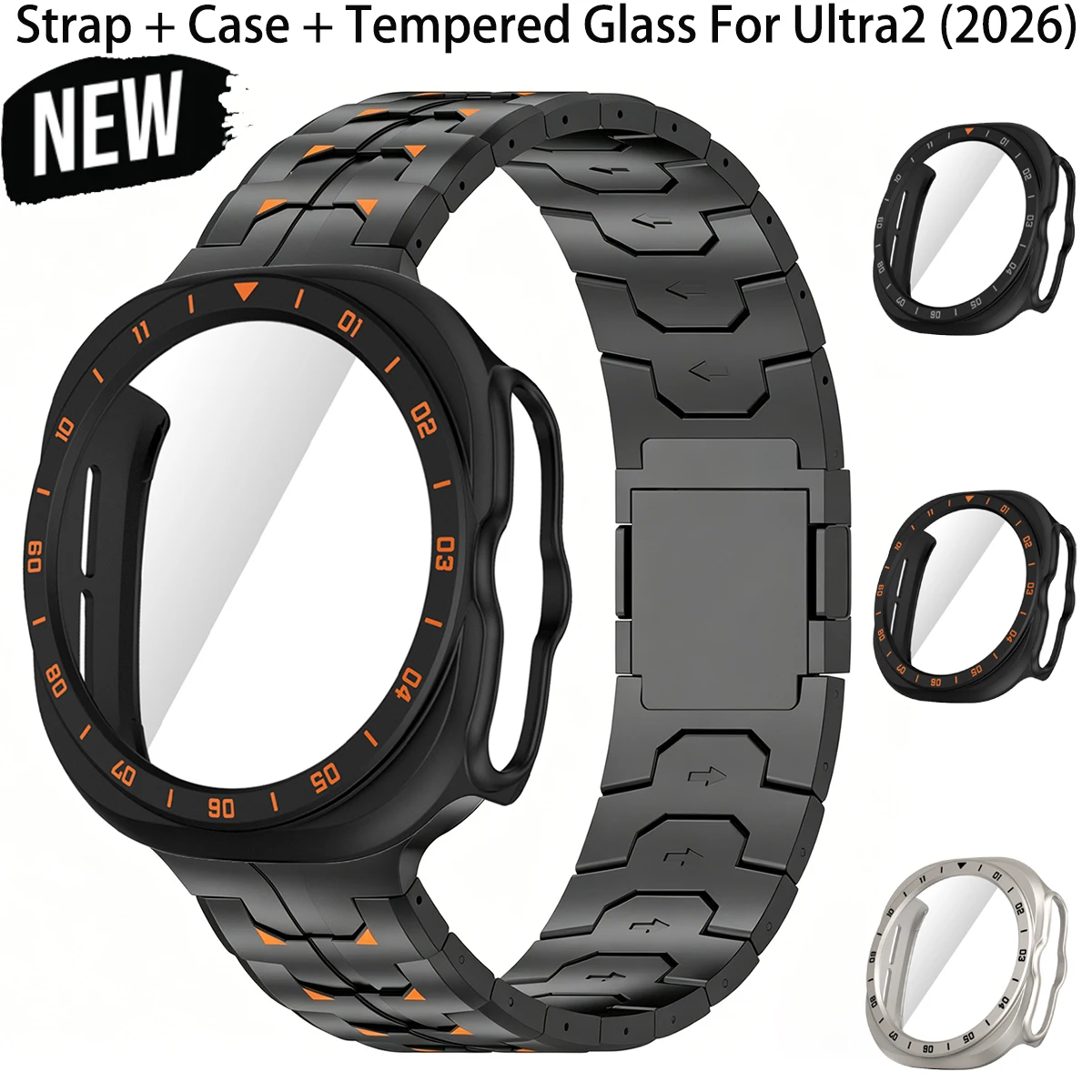 Pulseira + Capa 2 em 1 para Samsung Galaxy Watch Ultra2 47mm, Pulseira de Metal com Capa Anti-Risco para Galaxy Ultra 2026