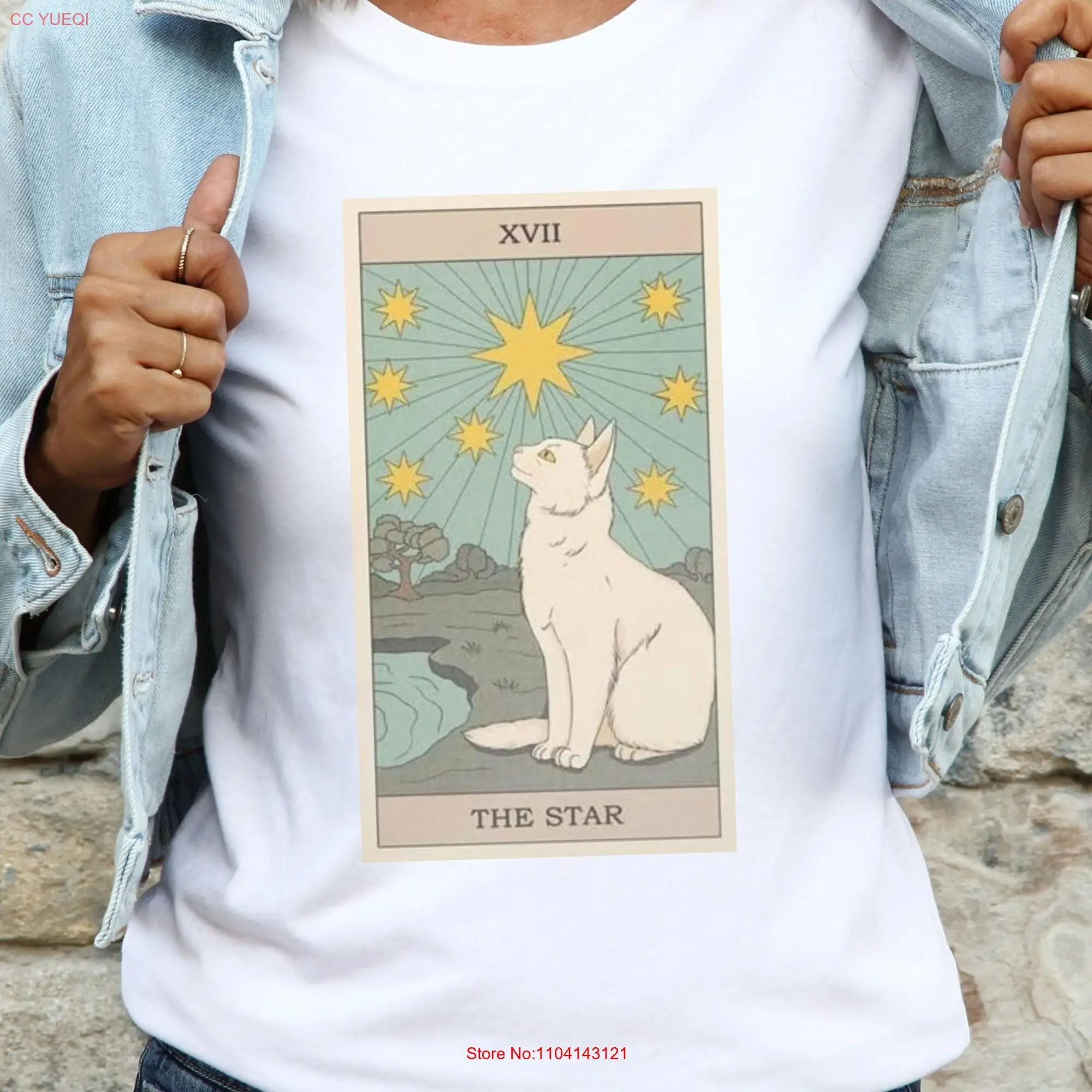 The Star White Cat Tarot Card T-Shirt SweaT Damen Mom Celestial Coole lange oder kurze Ärmel