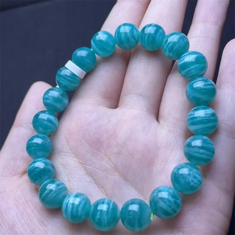 9 مللي متر الطبيعية امازونيتي حبة سوار النساء الرجال اليدوية تمتد حبل مجوهرات فاخرة الطاقة شفاء هدية 1 قطعة