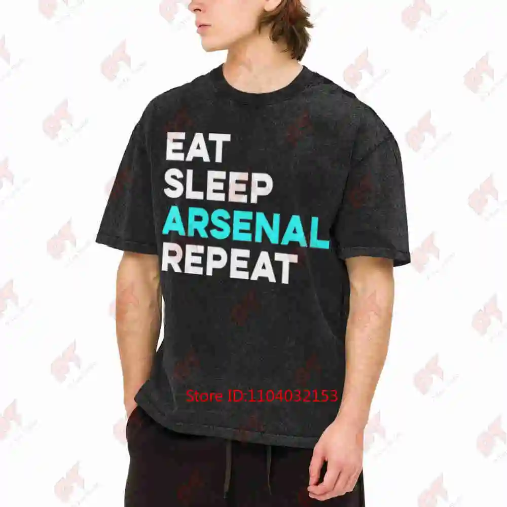 Eat Sleep Repeat Gunners Logo Vintage Washed Tee Pure Cotton T-Shirt