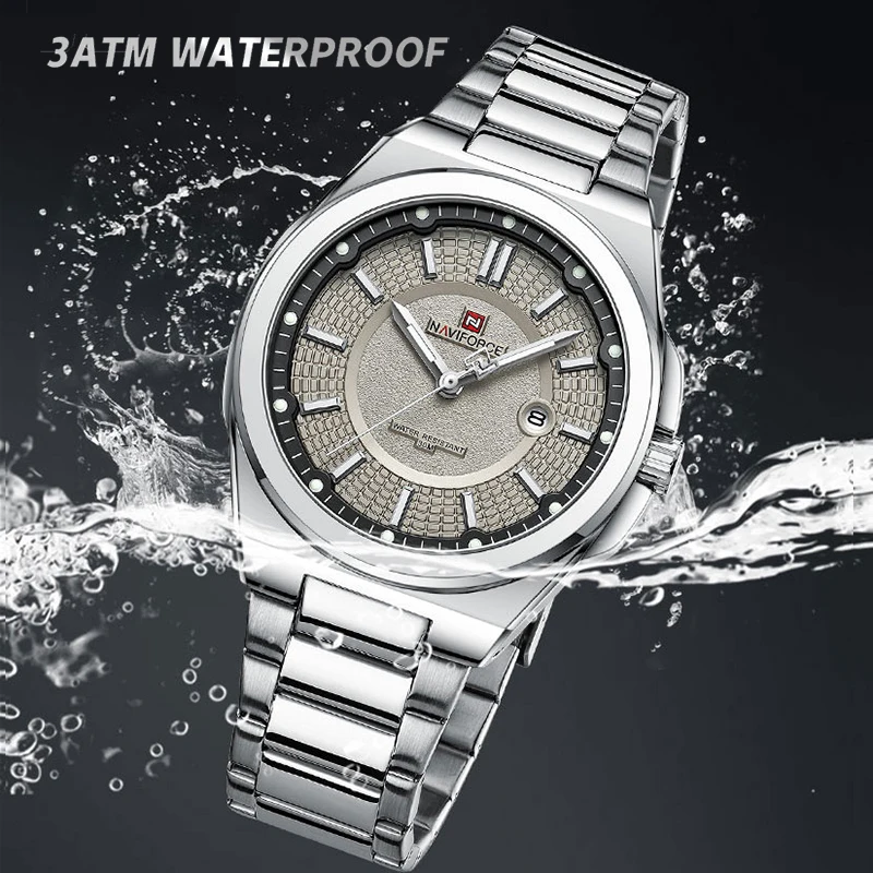 NAVIFORCE Fashion Sports Watches for Men Military Waterproof Quartz Calendar Wristwatches Stainless Steel Band Male Clock NF9212