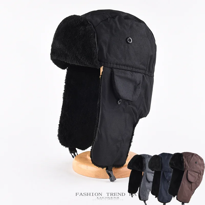 Gorro ruso Unisex para hombre y mujer, cazador Bomber, orejeras cálidas para soldado, gorro de esquí de invierno, gorro liso y esponjoso de piel sintética, gorro