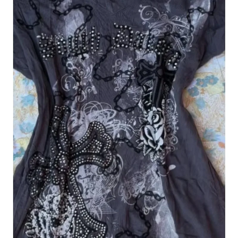 Femmes Y2k T-Shirt gothique 2000s Vinage Punk motif imprimé T-Shirt esthétique Harajuku Hottie haut rue sous-culture mode Ropa Mujer