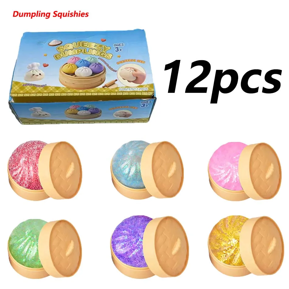 Simulierter Knödel-Squishy: Weicher, elastischer Stressball mit Bambus-Dampfgarer-Box – Anti-Stress-Spielzeug für kreative Geschenke