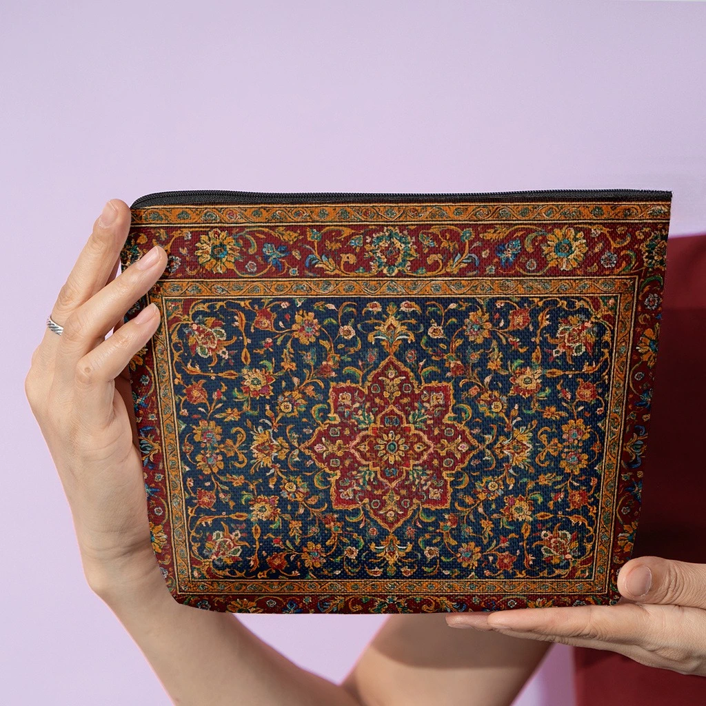 Cosmetic Bag 1pc, Traditional Persian Carpet Pattern, Stylish Zippered Wallets, Work Snack Bags, Skincare Product Organizers