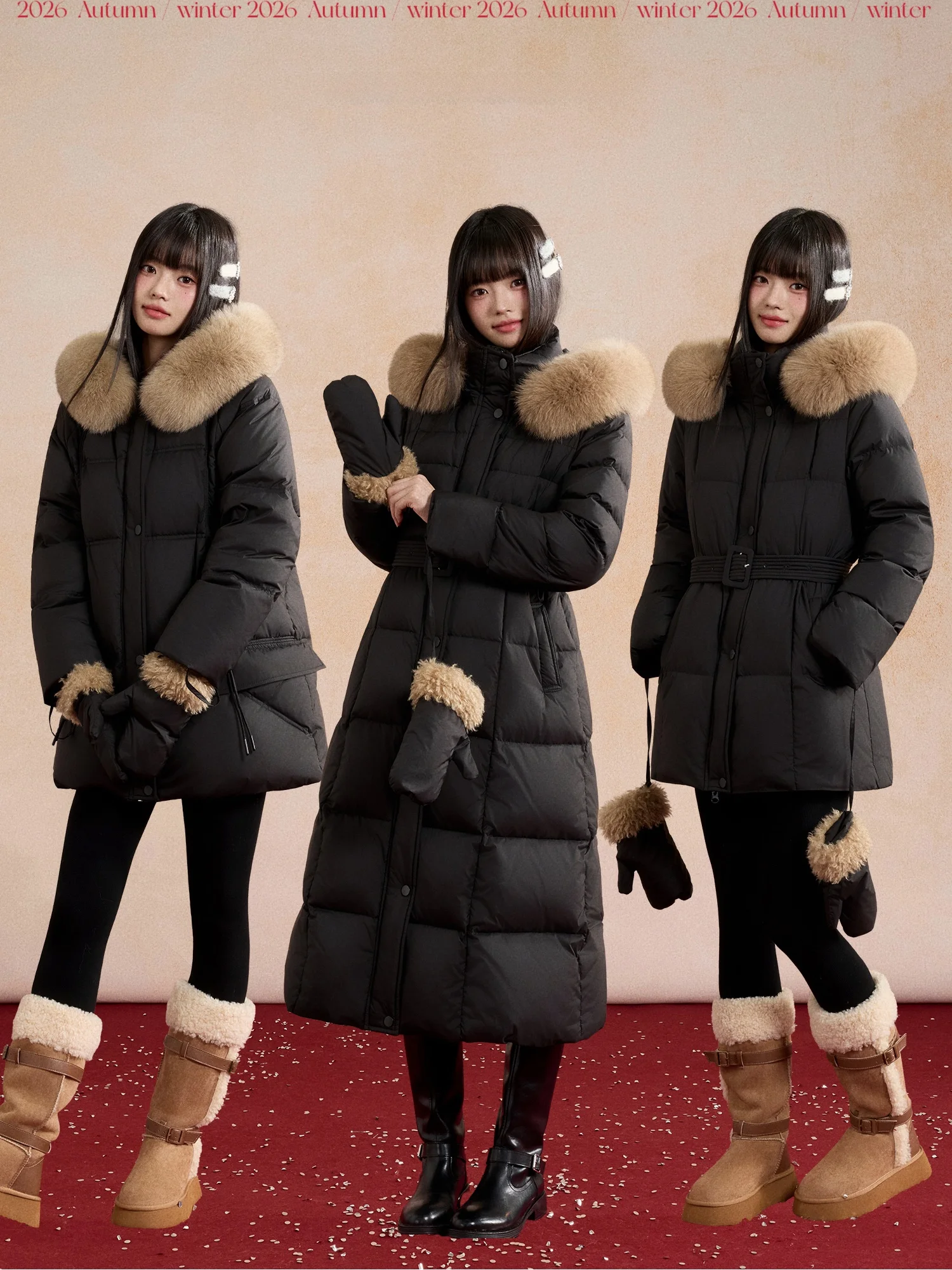 

Dalu Studio Fur Collar 90 White Du down Waist Belted Mid-Length Puffer Jaet Tee Versions Commute Sle Warmth Guara...