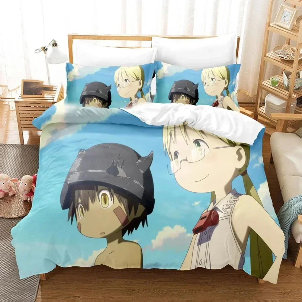 Juego de Ropa de Cama con Estampado de Anime Made in Abyss para Niños y Adultos, Funda de Edredón, Funda de Almohada, Juego de Sábanas de Lino, Funda de Colcha, Tamaño Completo, Queen, King