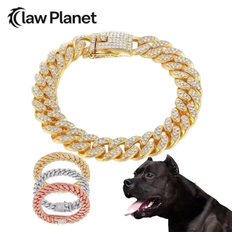 Collar de Cadena para Perro con Pedrería, Collar de Cadena Metálica de Lujo, Collar de Acero Inoxidable para Cachorros y Gatos, Joyería para Perros