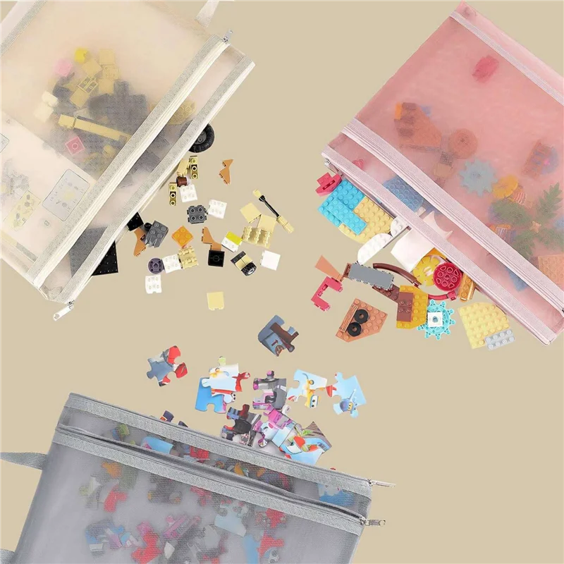 

OFSS-20 Pack Colored Double-Layer Mesh Zipper Pouch Bags, Building Block Sets Toy Storage & Organization 10Pcs A4+10Pcs A5