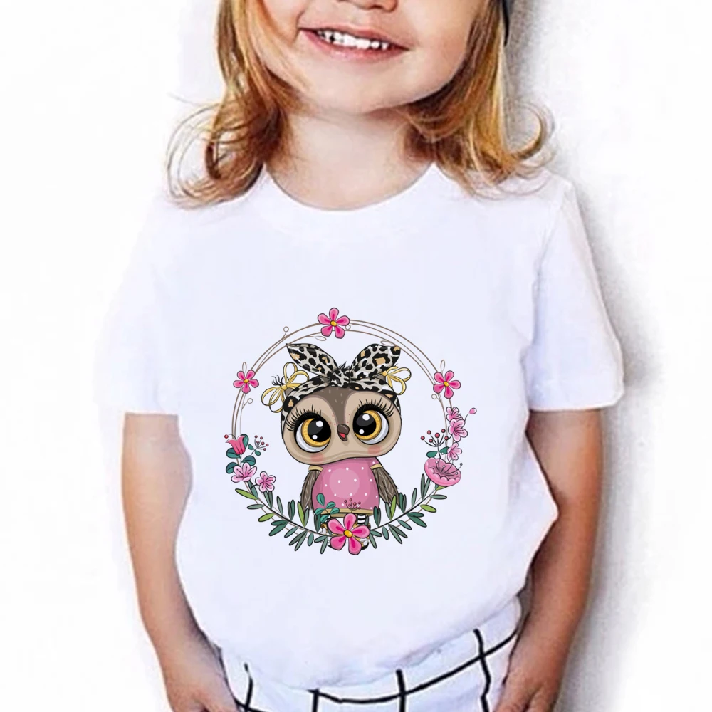 Summer Tee Shirt Enfant Fille Cute Animal Owl Girls and Boys Clothes Toddler Tees Kids Short Sleeve Shirt Birthday Child Outfit