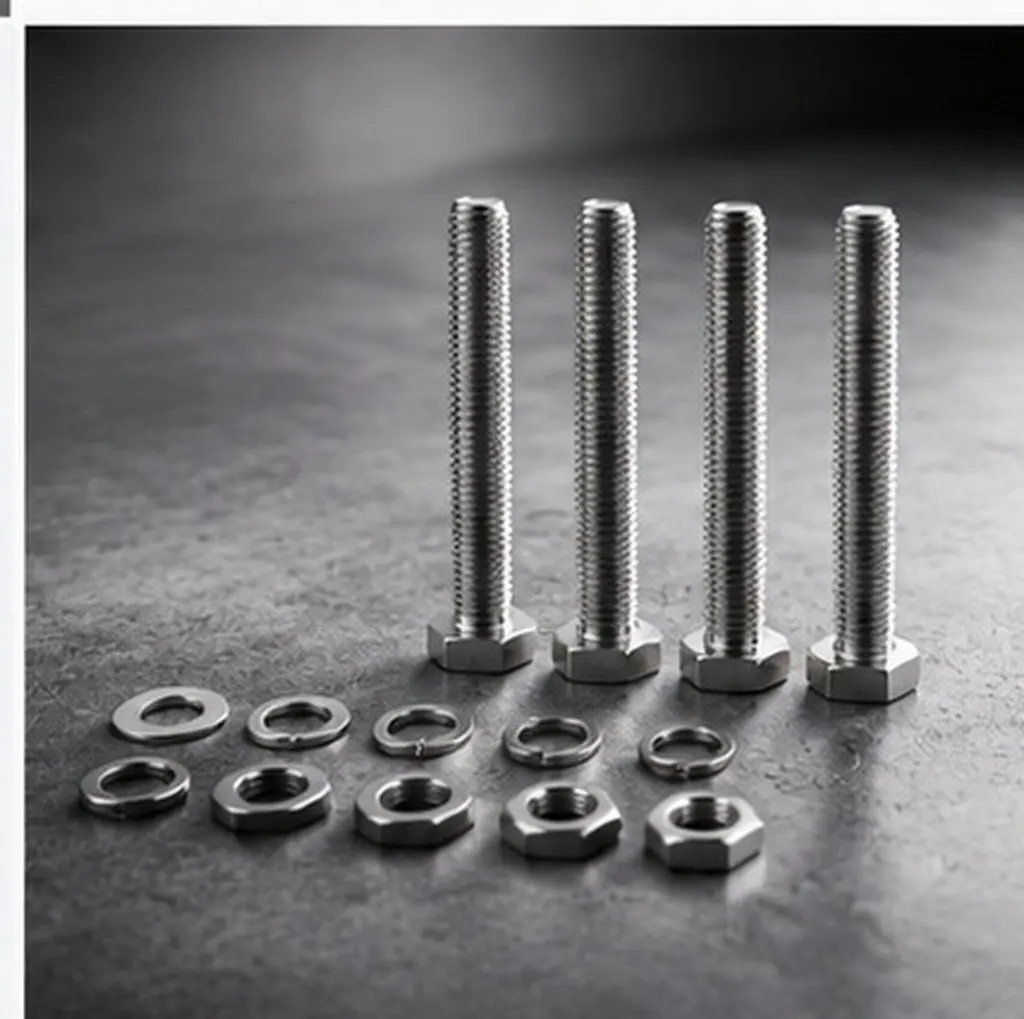 4Sets Stainless Steel Hex Bolt and Nut Set M10x10mm Full Thread Hex Head Bolts Flat Lock Washers Mechanical Fasteners Industrial