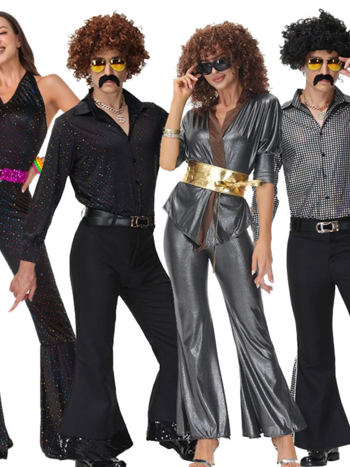 

Взрослый Хэллоуин Дискотека 70-х годов Ретро Костюм Пара Выступление Хиппи Танцы Пар Наряд Сцена Этническая Женская Моя ow