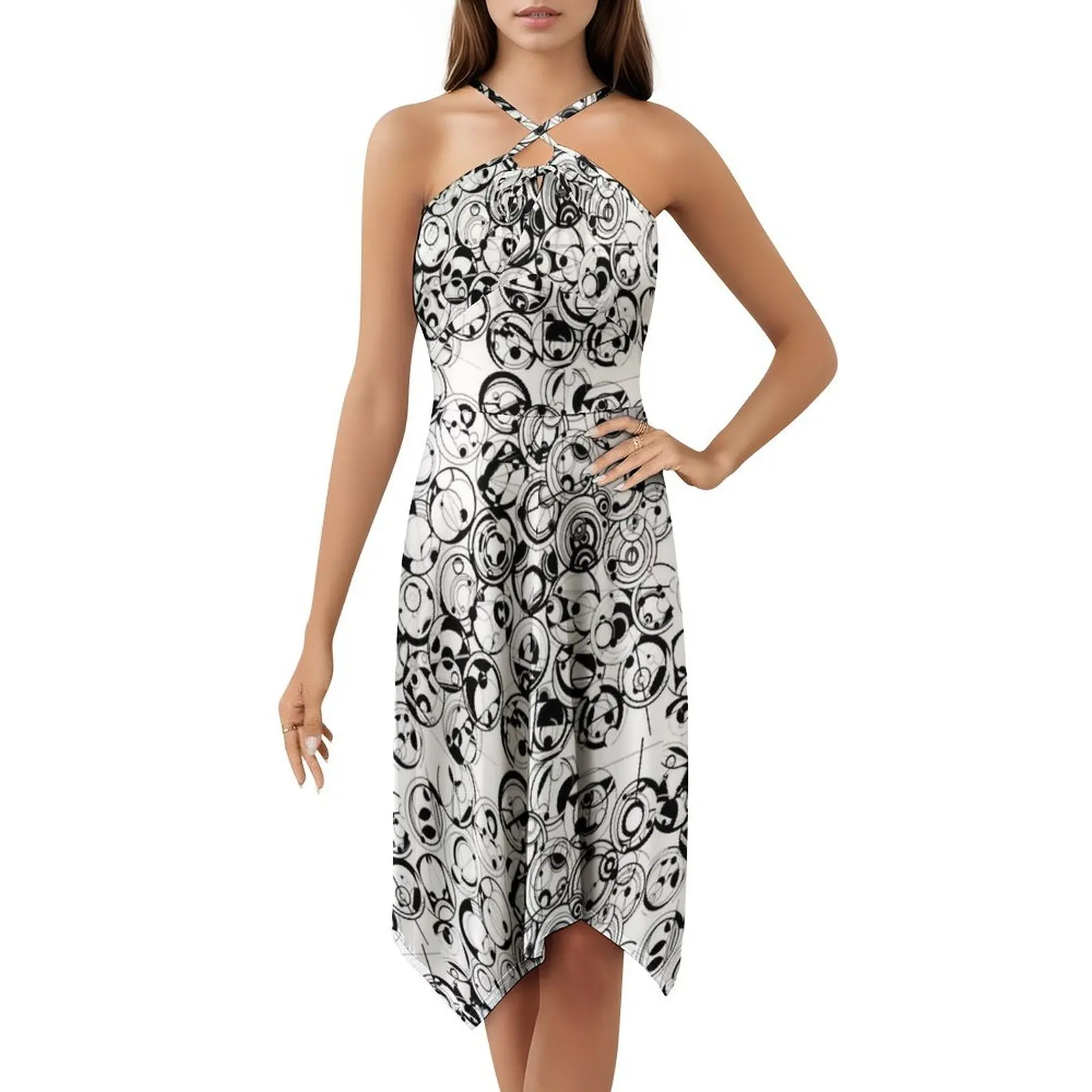 فستان بوهو أنيق للخط الدائري أنيق لحفلات الزفاف على الشاطئ فستان Whovian الخيال العلمي بنمط تجريدي Dw #5