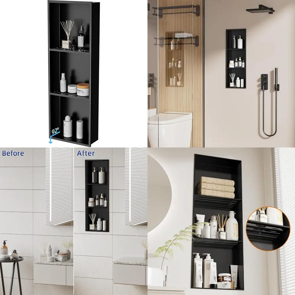 

36x12 Inch Stainless Steel Shower Niche with 3-Tier Shelves for Bathroom Wall Recessed Storage