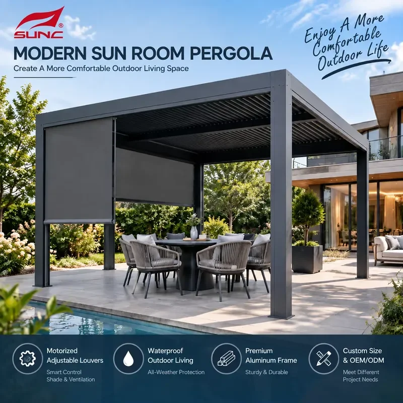 for Outdoor Living Bioclimatic Pergola Motorized Louver Roof Aluminum Structure Custom Size Wholesale Gazebo for Building