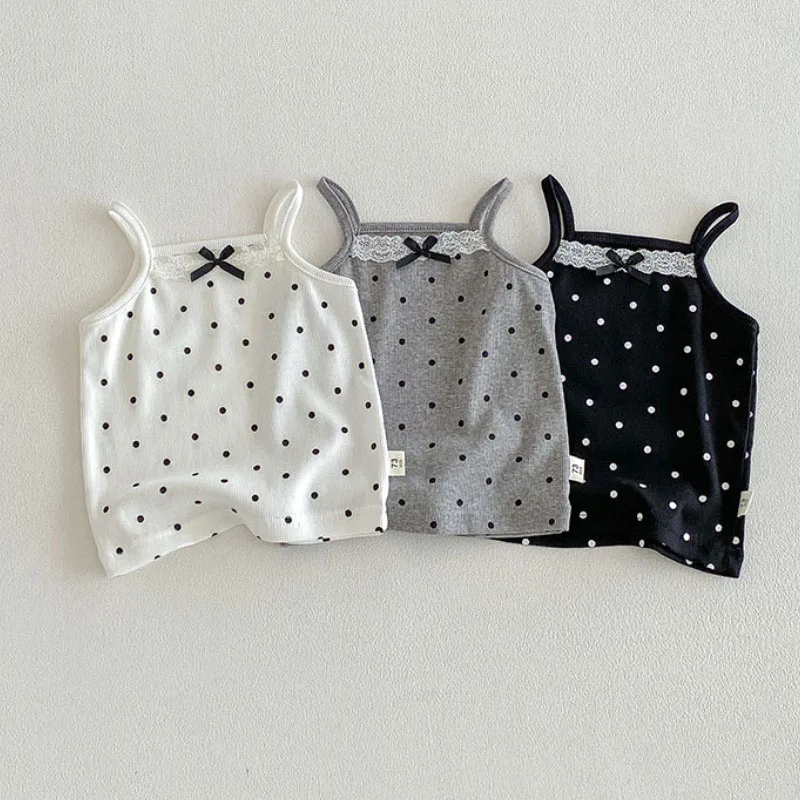 2026 New Summer Baby Halter Tops 9M-3T Cute Lace Infant Sun-top Sweet Dots Thin Toddler Girls Vest Korean Version Clothes