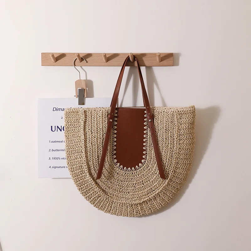 Casual Large Capacity Tote Rattan Women Handbags Designer Wicker Woven Shoulder Crossbody Bags Luxury Summer Beach Bag Big Purse