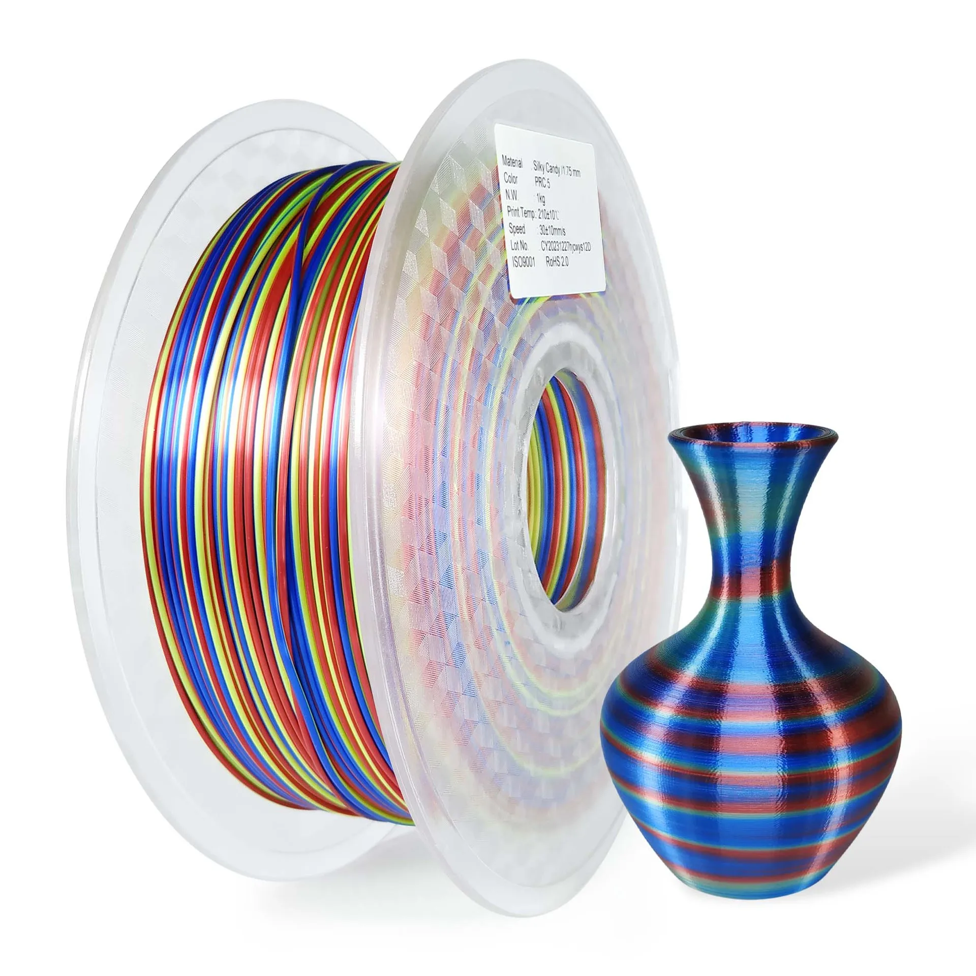 3D การพิมพ์ Filament Silk Rainbow Candy Rapid Gradient Twist รูปแบบ 1.75 มม.1 กก.3D วัสดุการพิมพ์ PLA 3D การพิมพ์ Consumable