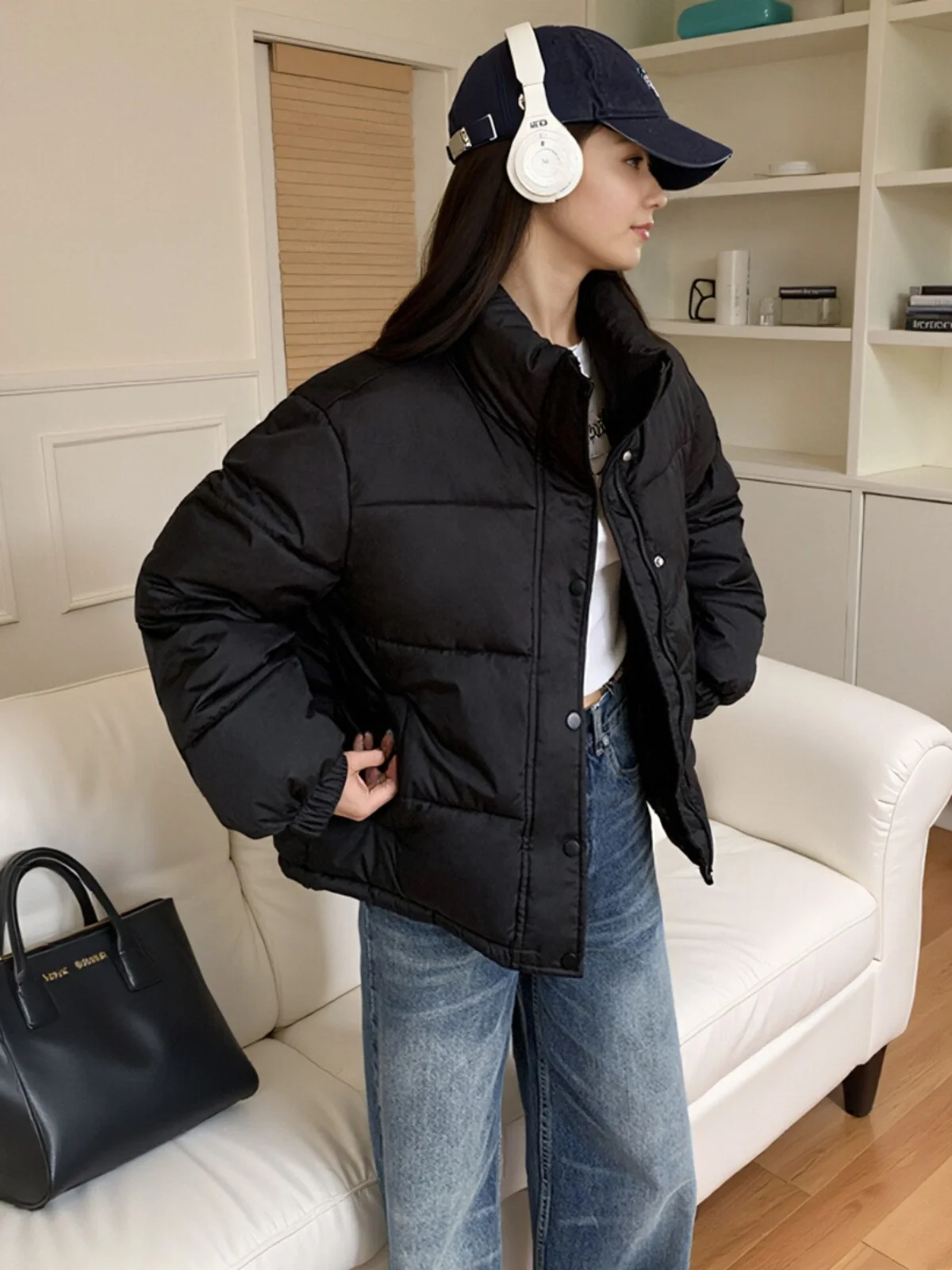 Sli ort Thiened Cotton Jaet Damen Winter Warm Faionable Koreanische Version Loose Fit Pure Color Button-Down-Mantel