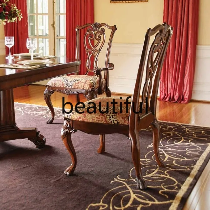 rural retro solid wood carving flower double column design rectangular dining table full solid wood carving flower dining table