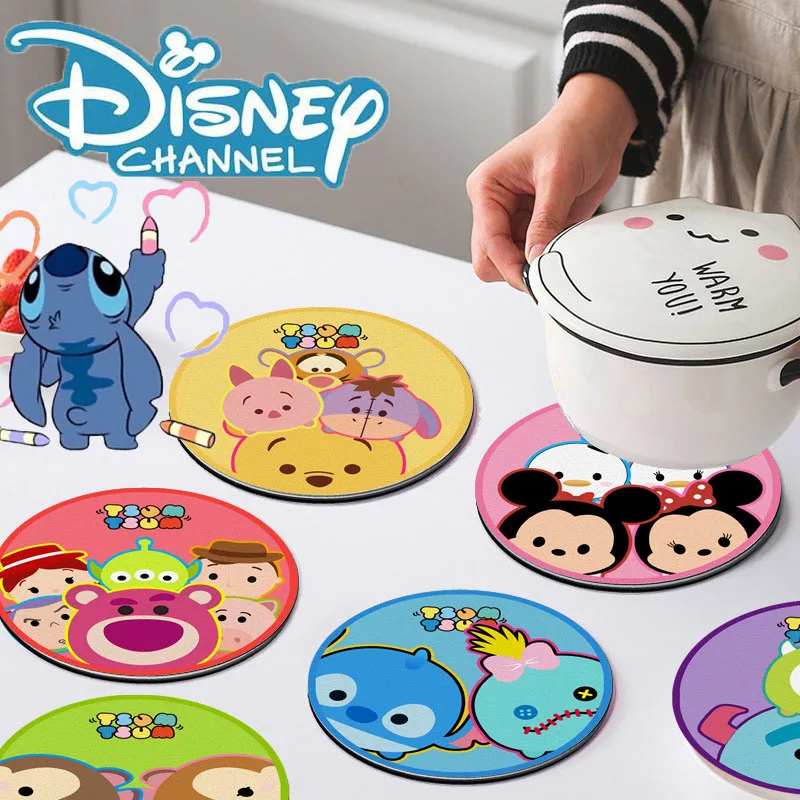 

Disney New Stitch Cartoon Coaster Mickey Vinnie Heat Insulation Mat Creative Round Erasable Absorbent Mat Spot Wholesale