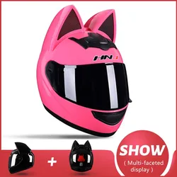 Casque De Moto avec oreilles De chat détachables, accessoires De Moto pour femmes et hommes, visage complet respirant, approuvé par le DOT