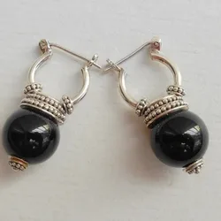 Exquisite Round Dangle Earrings Black Stone Silver Color Earrings Women Jewelry