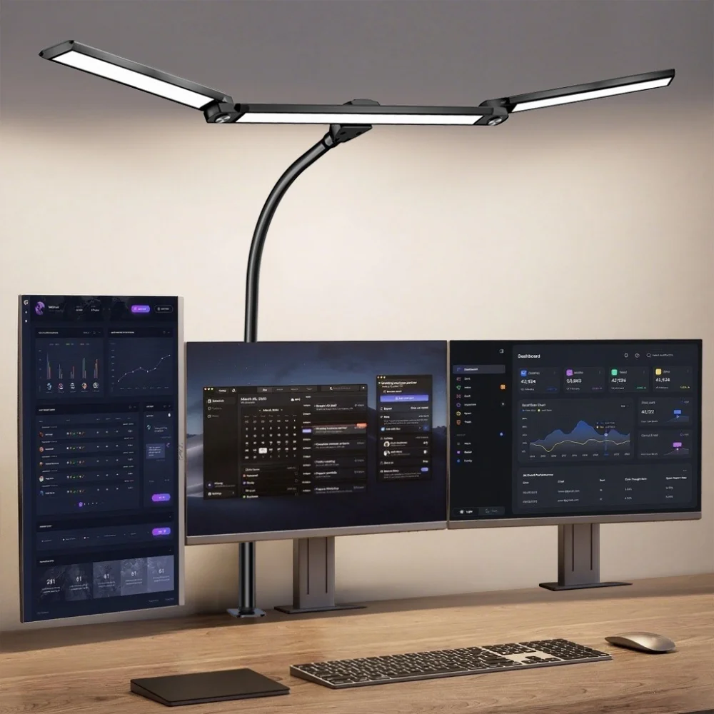 مصباح مكتب LED مع مشبك، مصباح طاولة LED فائق السطوع بقدرة 24 وات للمكتب المنزلي مع إضاءة للجو، يعتم تلقائيًا