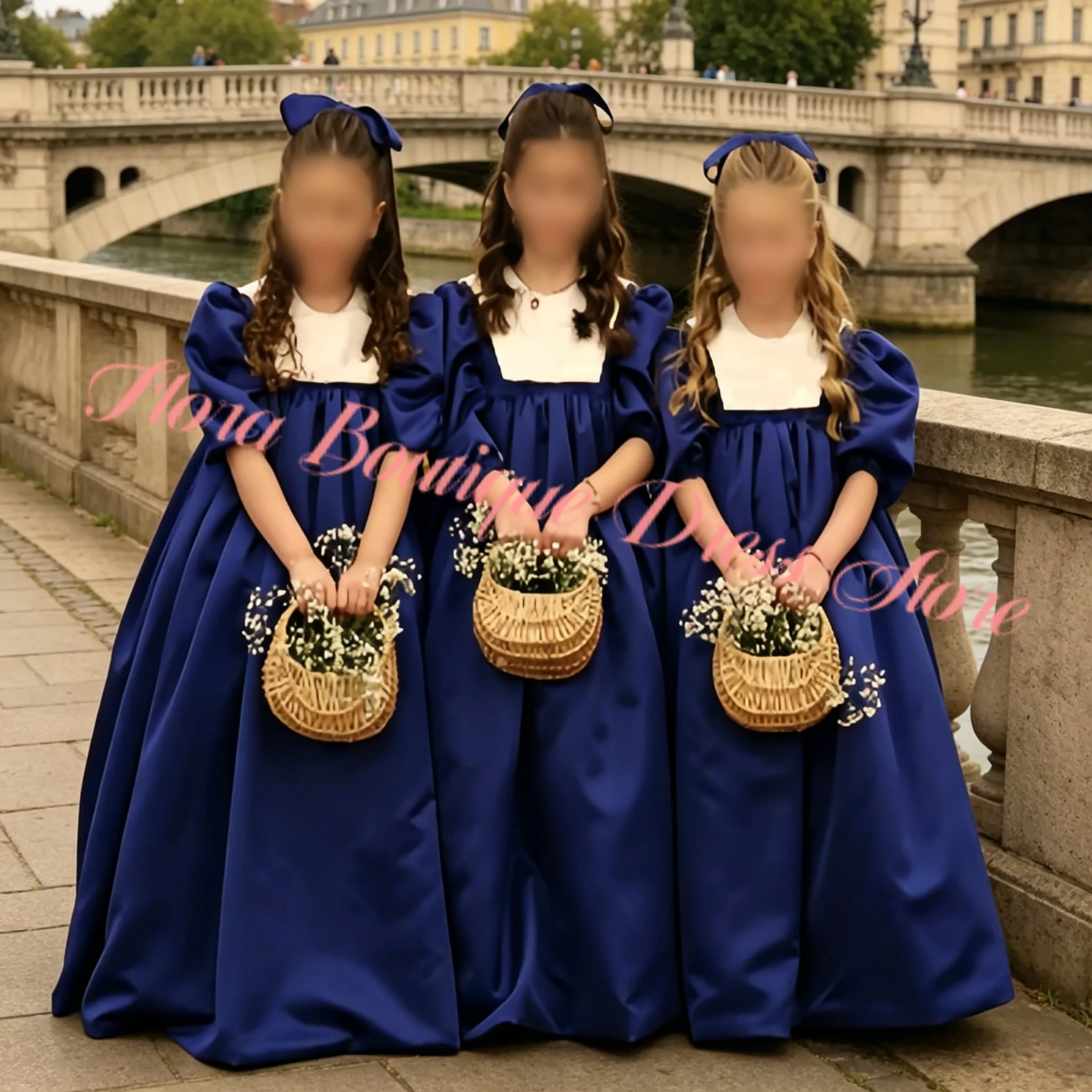 Elegantes Rosa Tüll-Ballkleid mit Puffärmeln und Hohem Kragen für Blumenmädchen, Perlenbesetztes Abendkleid für Abschlussball, Geburtstag, Hochzeit – Detail 1