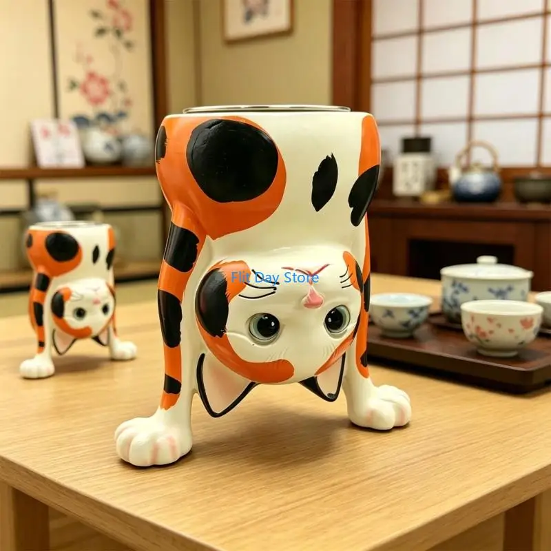 F92C Coffee Cup Cats Mugs Drink Cup with Metal Inner Cup and Firm Outer Body for Coffee Tea Water, Home Office Table Use and