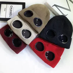 Unissex masculino feminino chapéu de malha com óculos à prova de vento inverno mais quente gorros de esqui macio quente anti-deslizamento proteção de orelha garros gorro