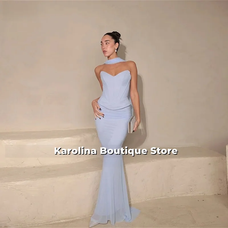 

Голубые шифоновые платья для выпускного вечера Mermaid Modst Vestidos De Fiesta без бретелек с корсетом сзади Robe De Soirée для женщин по индивидуальному заказу