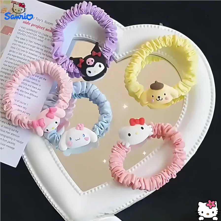 

5pcs New Sanrio Pink For Hello Kitty Hair Ties Sanrio Hair Accessories High-Elasticity Hair Band Girls kids Toys Hair Tie Gifts