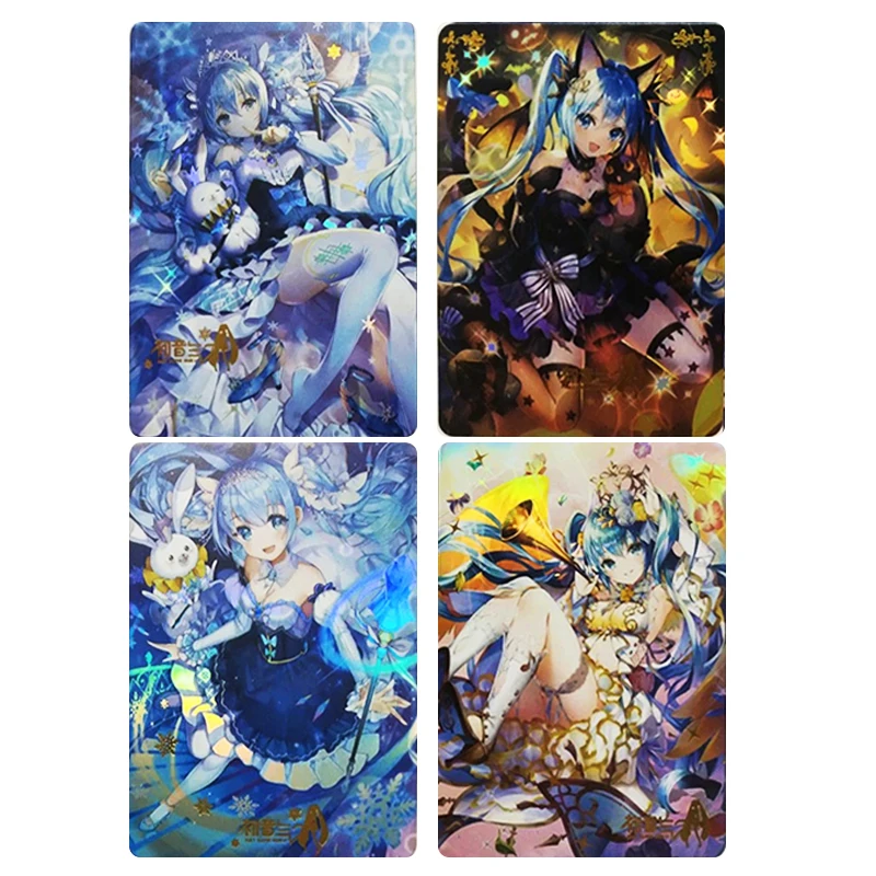 

DIY 4pcs/set 88*63mm Hatsune Miku Bronzing Flash card Homemade Cartoon toys Board game card Anime collection card Christmas gift