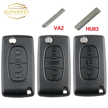 SUPERKEY 플립 원격 자동차 키 쉘 케이스 시트로엥 C2 C3 C4 C5 C6 Xsara Berlingo 푸조 207 307 308 407 607 807 HU83 VA2