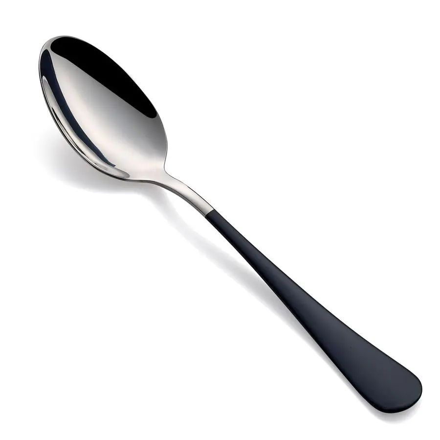 

spoons Set 24 Piece,Black Handle Silverware 18 0 Stainless Steel Flatware Bulk 7.3inch Dessert Spoons Sets Table of 24,Mirror Fi