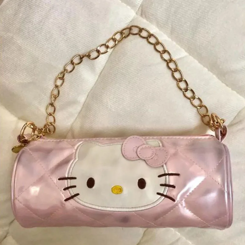 2024 New Kawaii Cute Sanrio Hellokitty Bag Pink Cylindrical Bag Medieval Times Cartoon Ins Girl Birthday Gift For Girlfriend