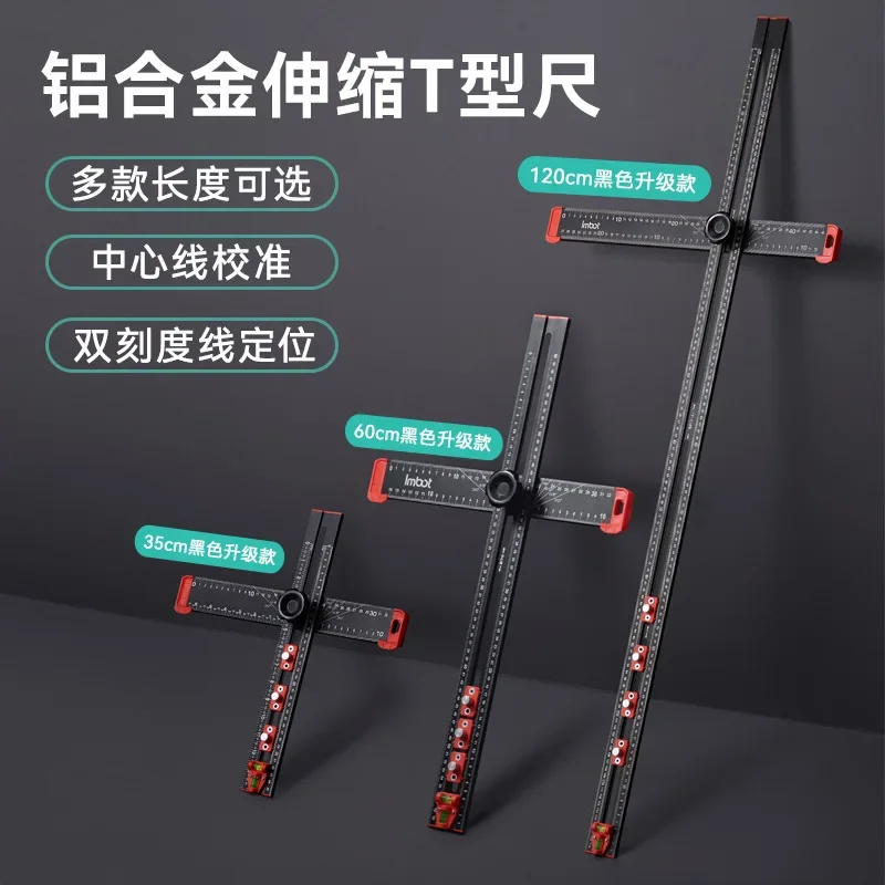 Woodworking Multifunction 2-in-1 Hole Locator Ruler Measuring Square T-Square T-Type Slider Combination Angle