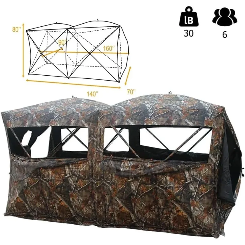 Bunkhouse Pop Up Portable 6 Person Side-by-Side Hunting Blind, Footprint: 140