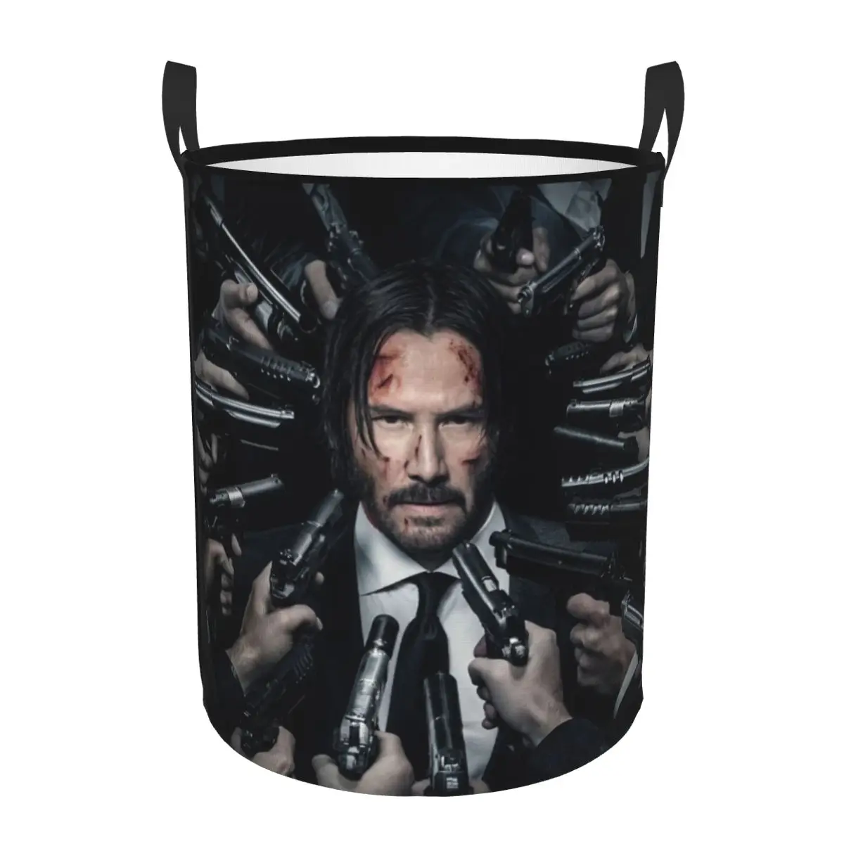 Custom John Wick Laundry Basket Foldable Keanu Reeves Movie Toy Clothes Hamper Storage Bin for Kids Nursery