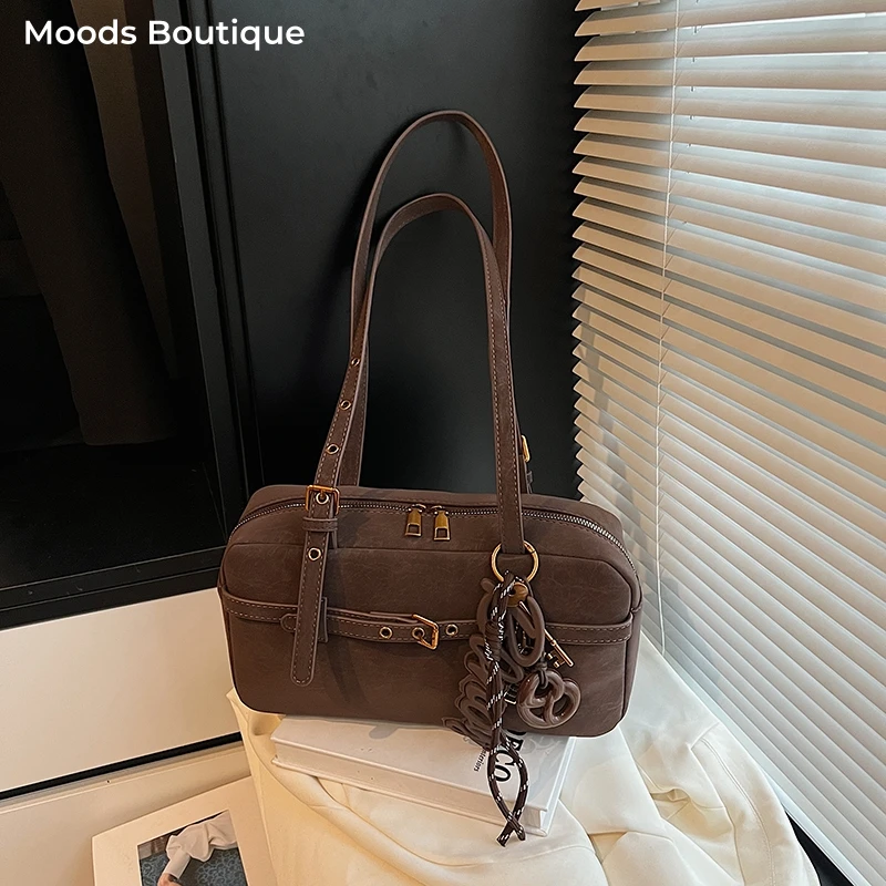 

сумка женская сумка через плечо сумка женская маленькая MOODS Ретро-стиль, сумки на плечо для женщин, однотонная сумка Boston для поездок на работу с подвеской, 2025 новые роскошные дизайнерские сумки